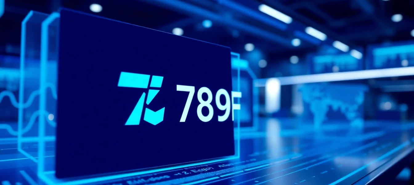 789F brand logo on a high-tech digital background, symbolizing innovation and reliability in online services, appealing to tech-savvy users.