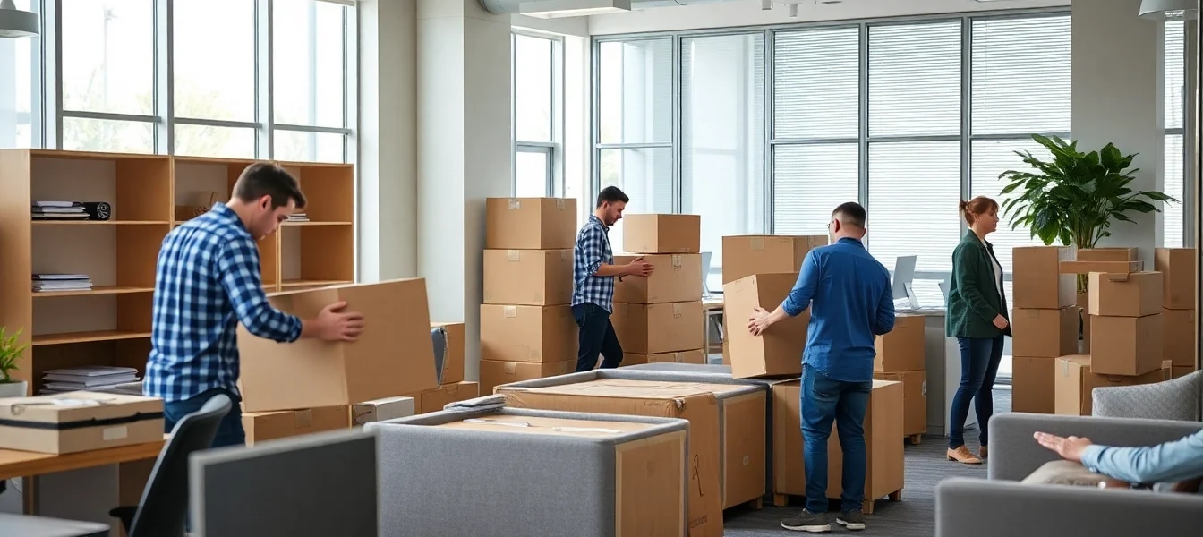 Professional Calgary office moving company handling office furniture and equipment with care during relocation.