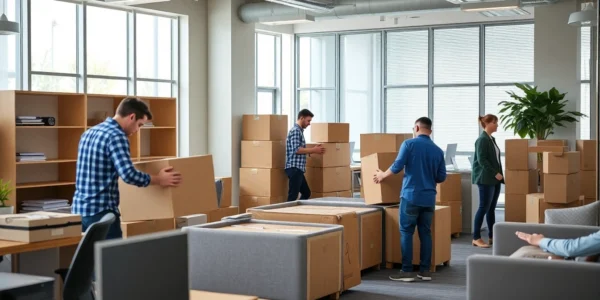 Professional Calgary office moving company handling office furniture and equipment with care during relocation.