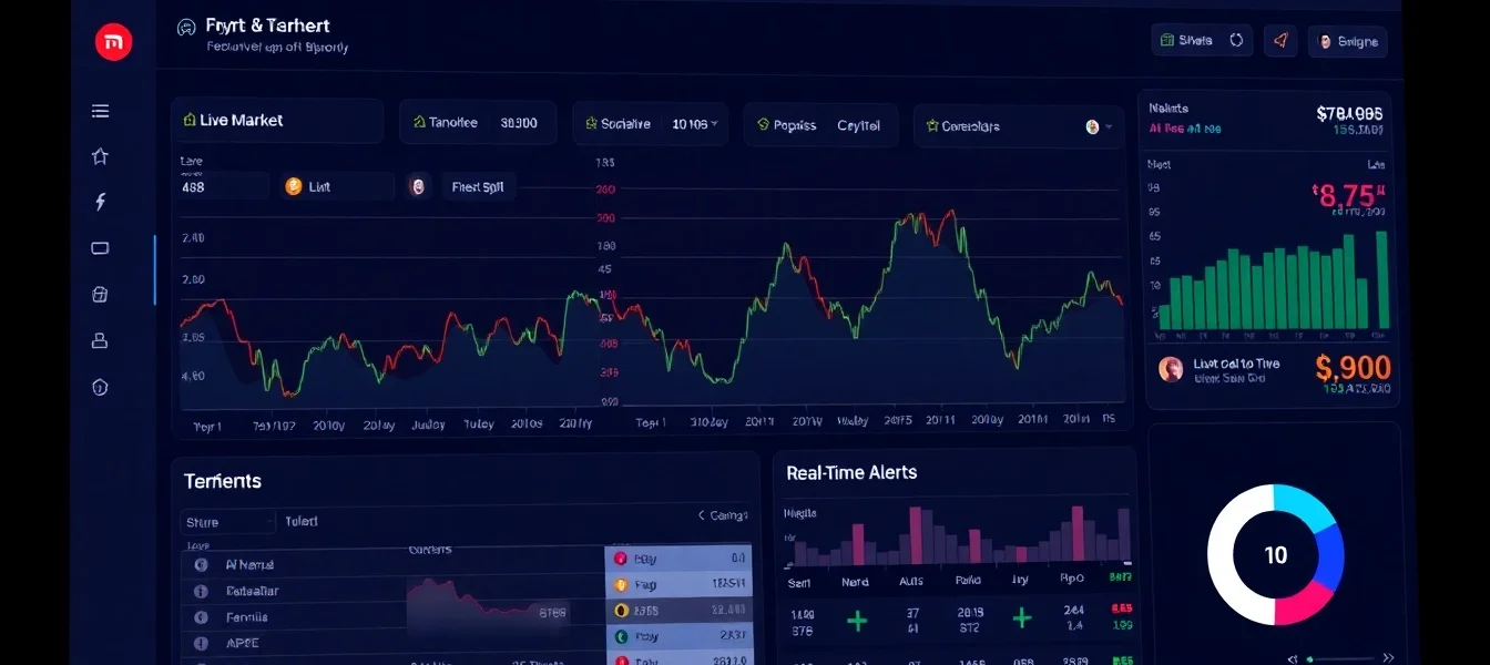 Broken down AICoin platform dashboard showcasing live crypto charts, market data, and alert notifications for investors’ decision-making.