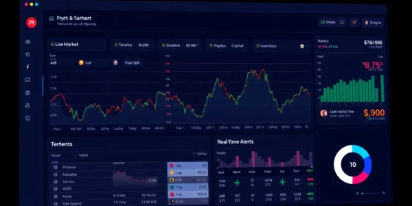 Broken down AICoin platform dashboard showcasing live crypto charts, market data, and alert notifications for investors’ decision-making.
