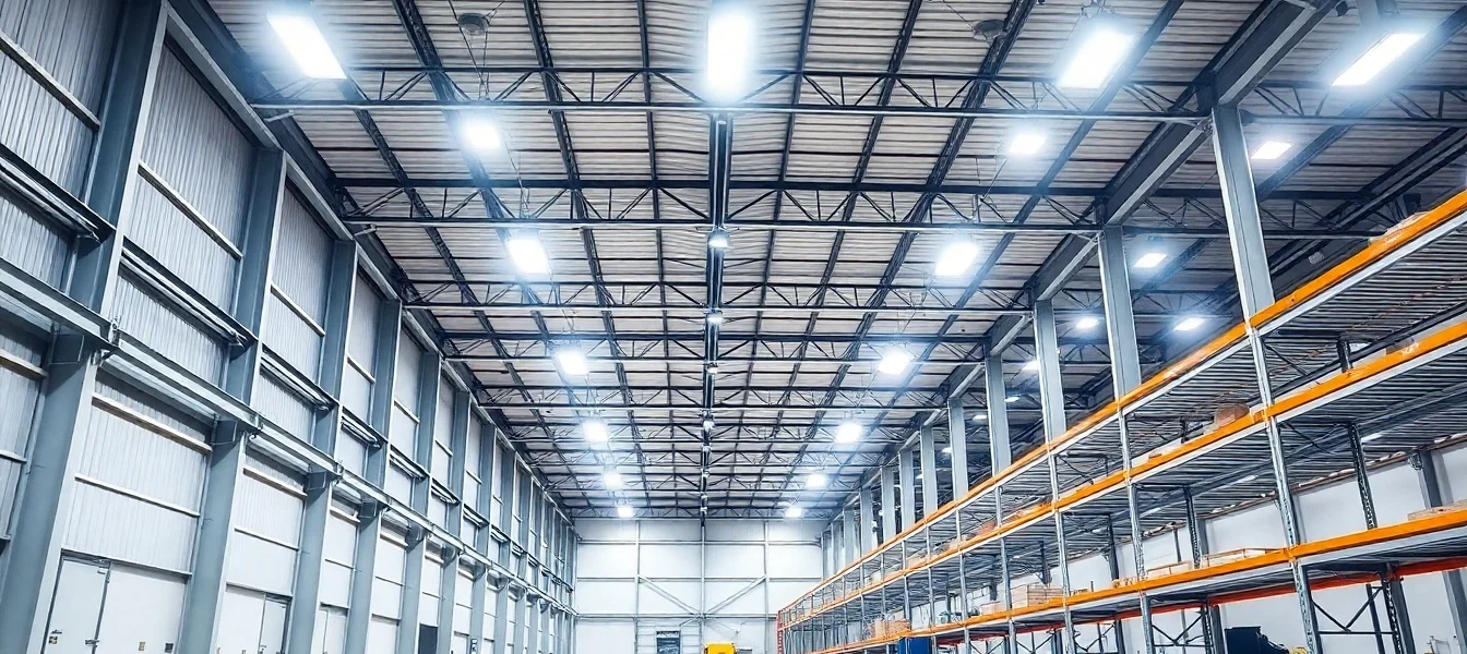 Moderne LED-Hallenbeleuchtung in einer Industriehalle