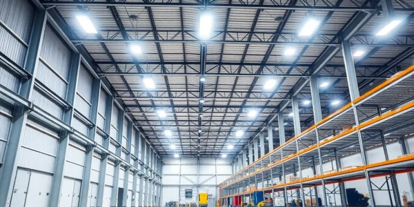 Moderne LED-Hallenbeleuchtung in einer Industriehalle