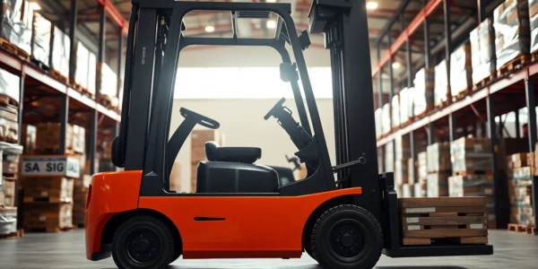 Forklift rental operated in a modern warehouse, lifting heavy loads efficiently for seamless logistics.