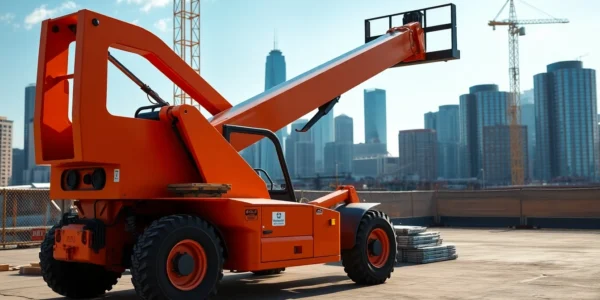 Efficient telehandler rental service showcasing a sturdy telescopic forklift in action on a busy construction site, highlighting versatility and reliability for heavy lifting tasks.
