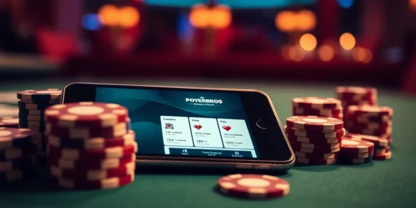 Pokerbros Diamond Union online poker club featuring chips, cards, and app screens, emphasizing strategic gameplay.