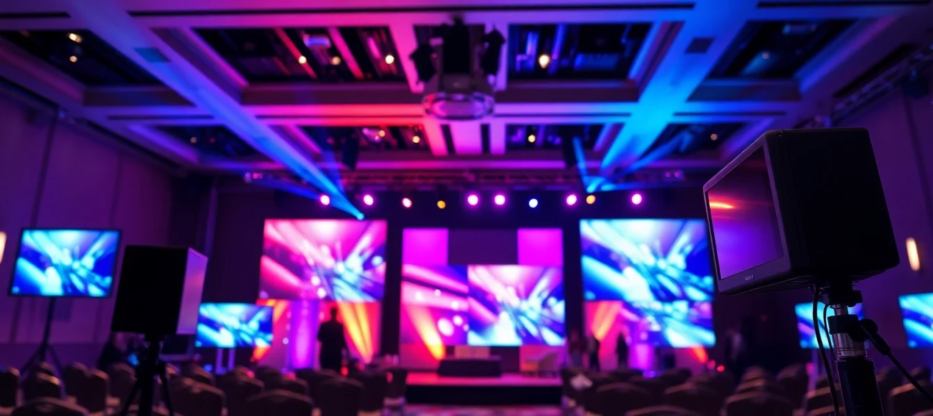 Professional Medientechnik Köln setup with sound, lighting, and digital displays for impactful events in Köln.