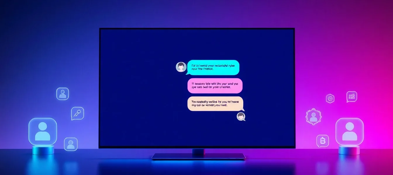 Digital illustration of a futuristic AI chat interface with glowing elements and customizable features.