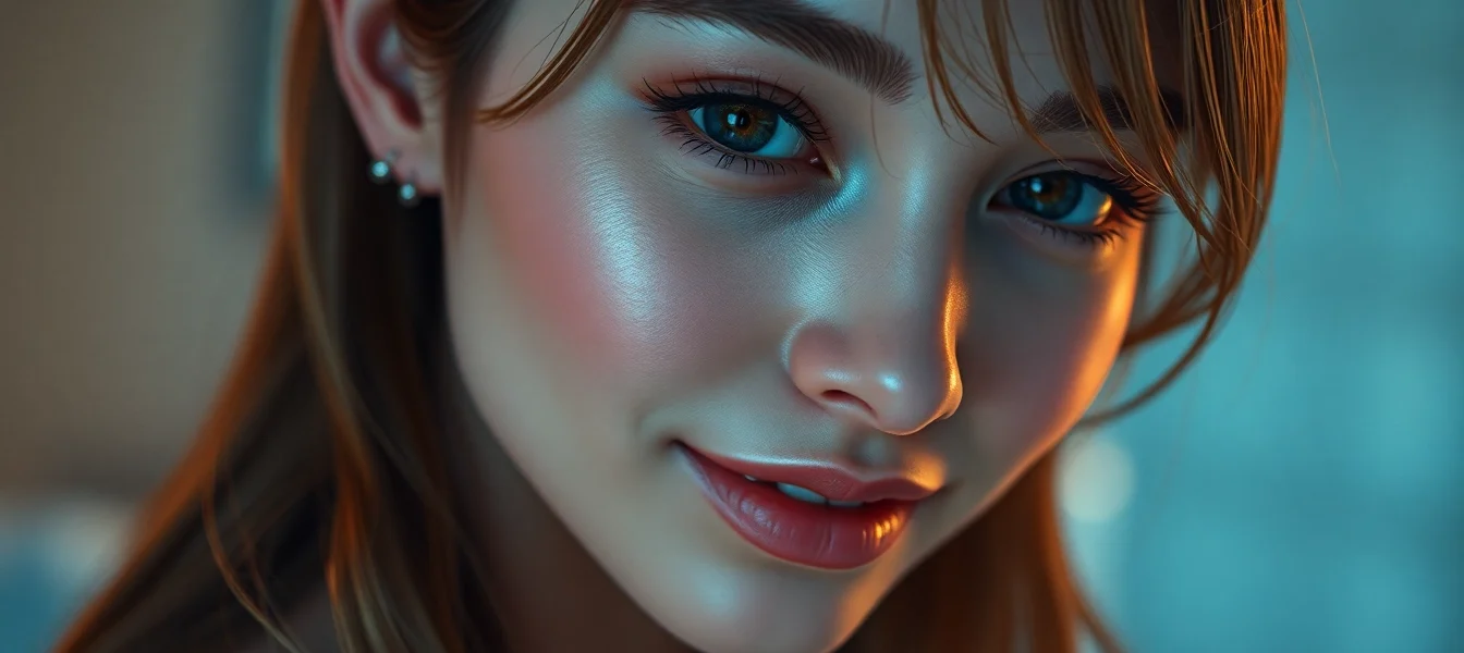 Ai girlfriend nsfw engaging in a sensual moment with detailed expressive features and warm lighting for intimacy.