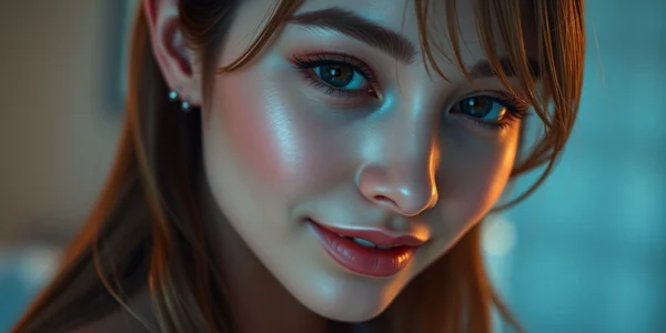 Ai girlfriend nsfw engaging in a sensual moment with detailed expressive features and warm lighting for intimacy.