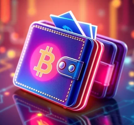 Secure crypto wallet with blockchain icons demonstrating safe digital asset storage and easy