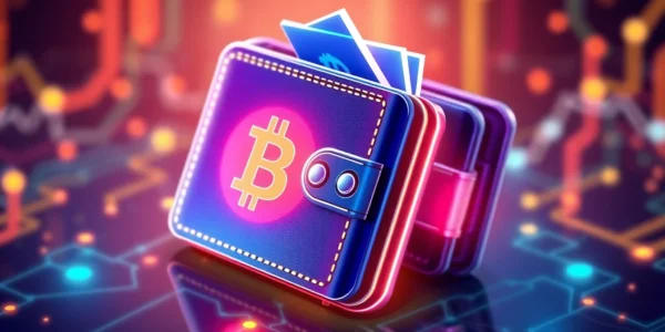 Secure crypto wallet with blockchain icons demonstrating safe digital asset storage and easy