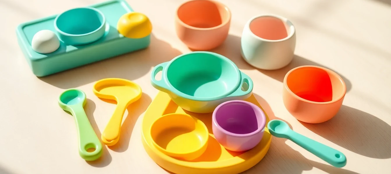 High-quality baby feeding set for weaning with colorful silicone utensils and accessories
