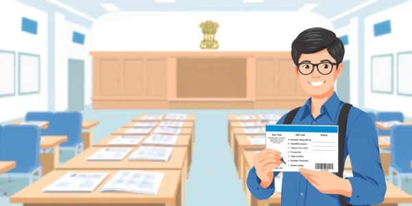 State Govt Jobs recruitment process with exam hall and candidate checking admit card,