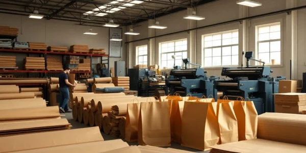 High-quality torba papierowa being assembled in a modern factory, emphasizing eco-friendly