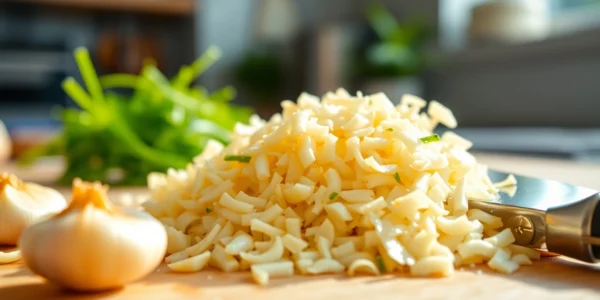High-quality image showing fresh minced garlic in a bowl, emphasizing texture and flavor for