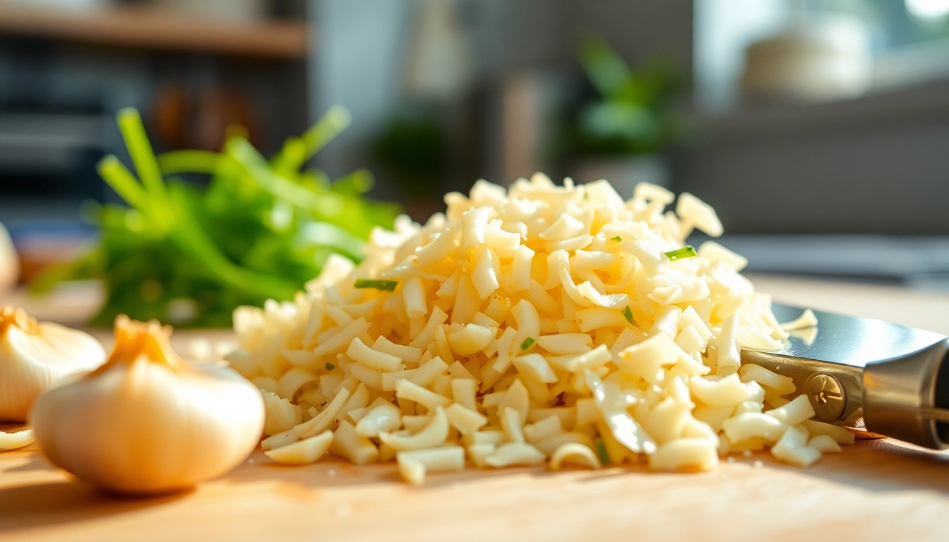 High-quality image showing fresh minced garlic in a bowl, emphasizing texture and flavor for