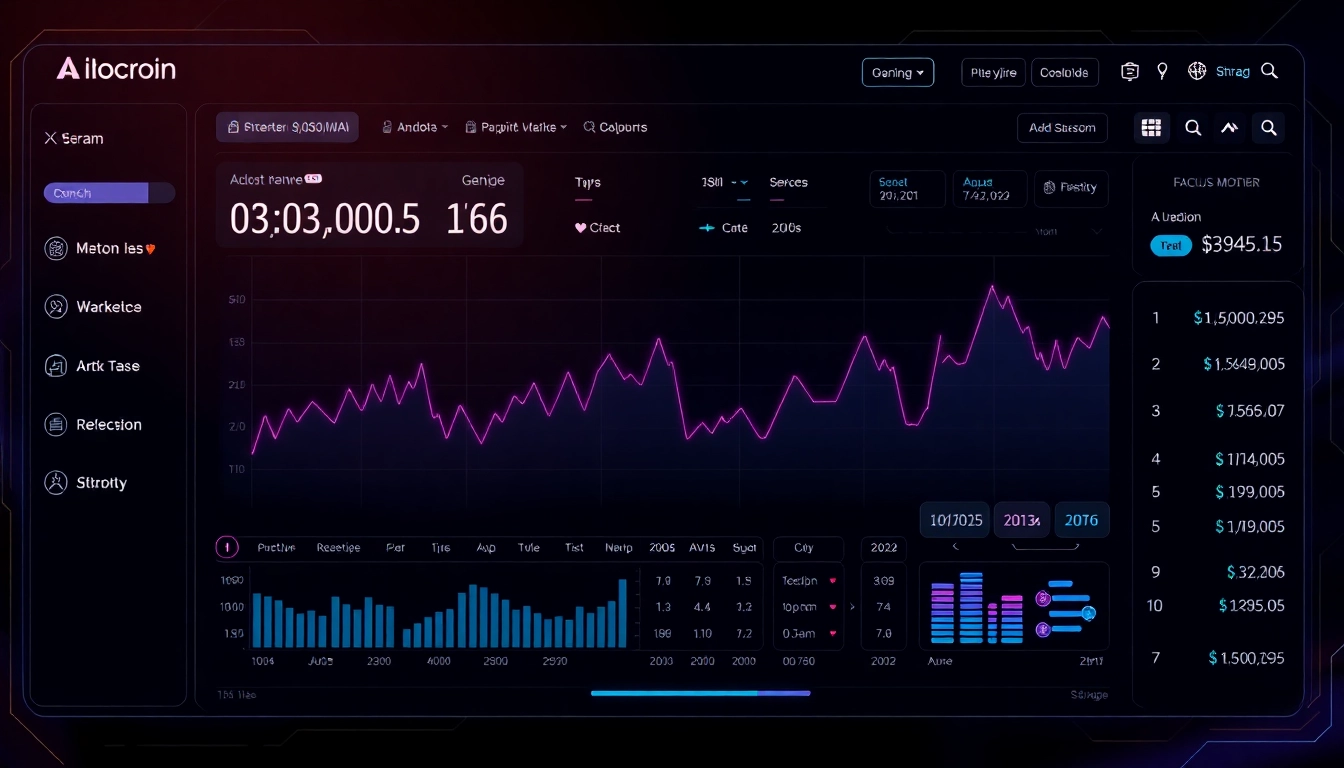 High-tech aicoin trading platform showcasing live charts and market analysis for investors