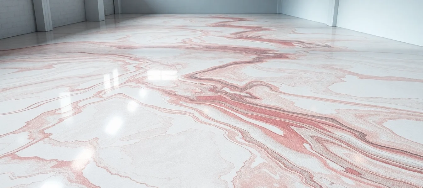 Professional installer applying epoxy resin floor with a durable, glossy finish in a commercial