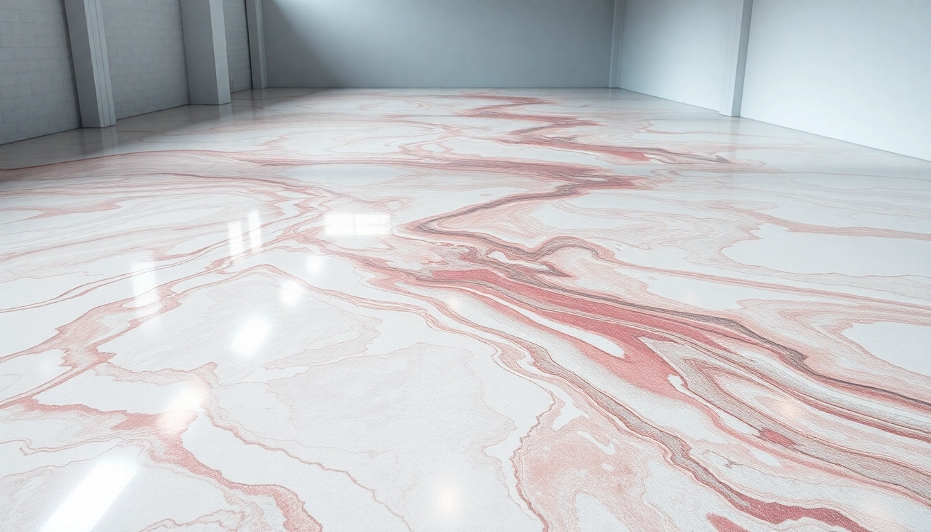 Professional installer applying epoxy resin floor with a durable, glossy finish in a commercial